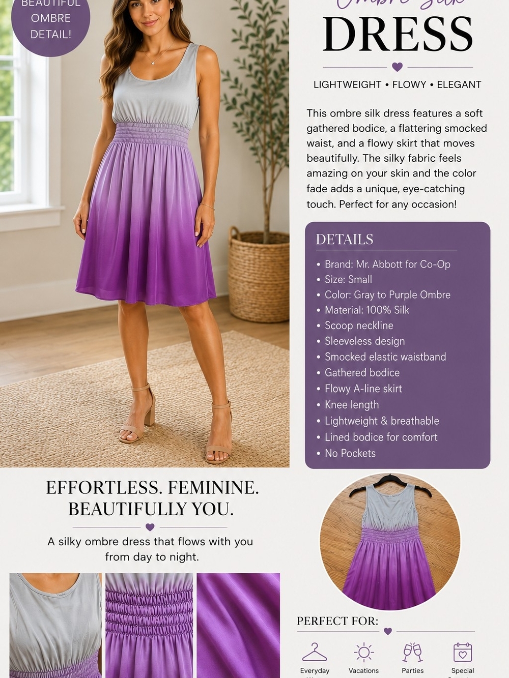 Barneys New York Gray to Purple Ombre Dress